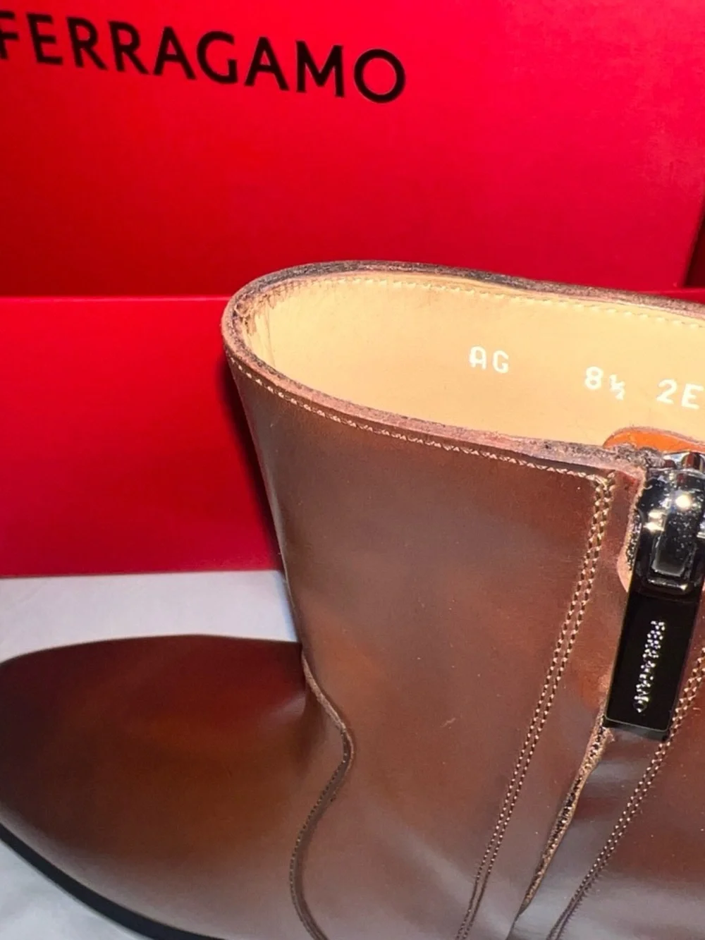 Salvatore Ferragamo Men’s Brown Leather Gerald Zip Boots Retail $1600